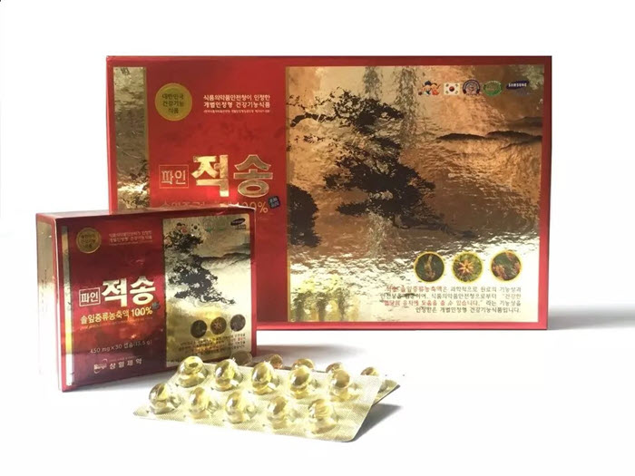 Tinh dầu thông đỏ Chính Phủ Pine Jeok Song Gold hộp 120 viên - Sản phẩm sức khỏe cao cấp Hàn Quốc